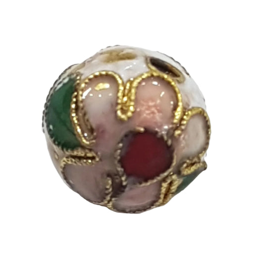 White Floral Round Cloisonné Bead