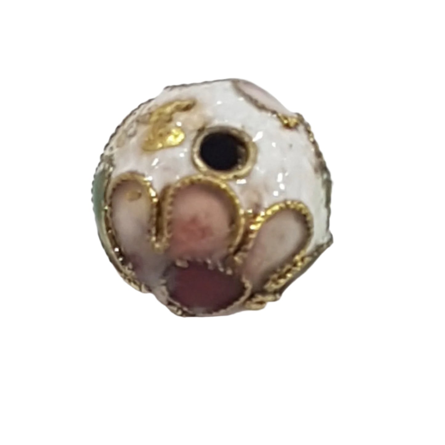 White Floral Round Cloisonné Bead