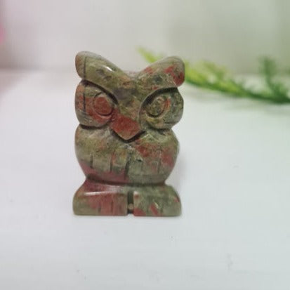 Carved Unakite Gemstone Owl