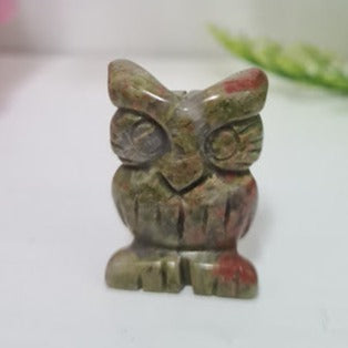 Carved Unakite Gemstone Owl