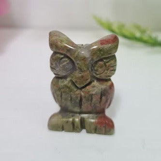 Carved Unakite Gemstone Owl