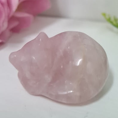 Hand Carved Rose Quartz Sleeping Cat