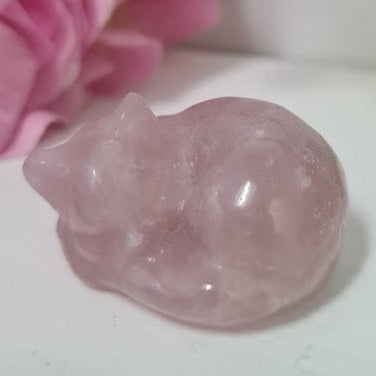 Hand Carved Rose Quartz Sleeping Cat