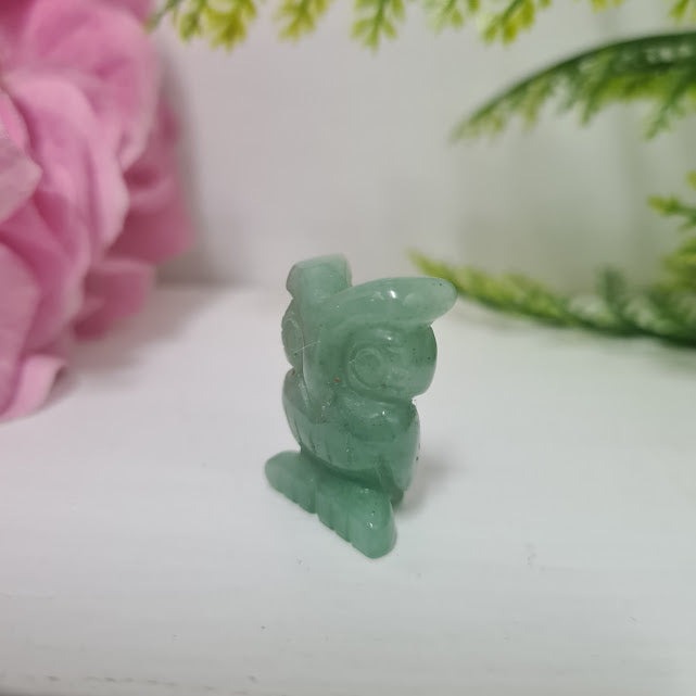 Carved Green Aventurine Gemstone Owl