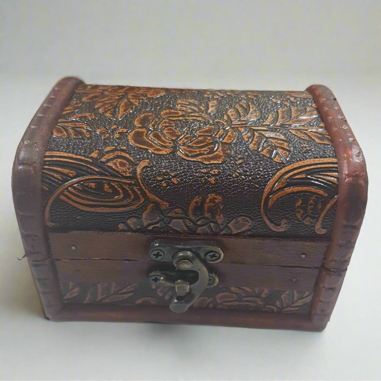 8cm Burnt Orange & Black Treasure Box With Roses.