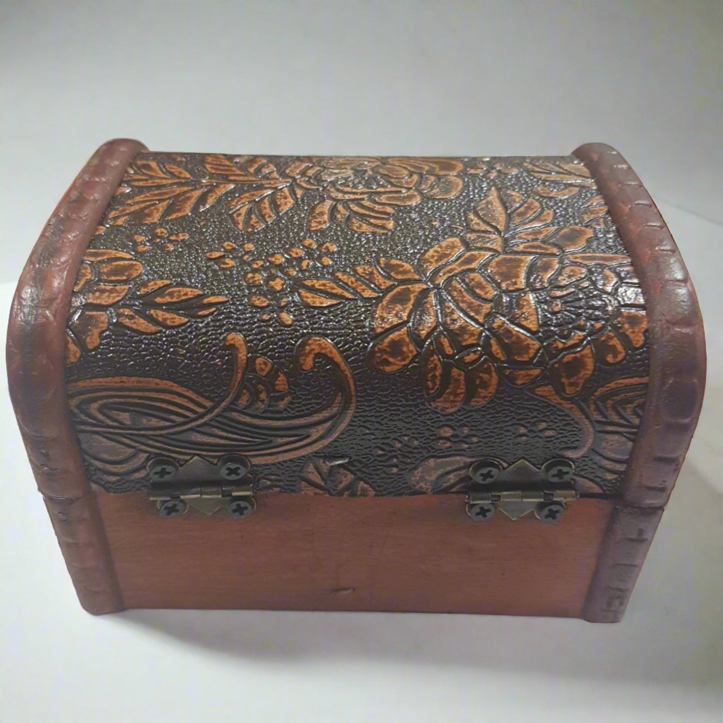 8cm Burnt Orange & Black Treasure Box With Roses.