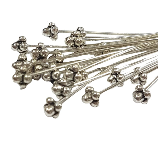 20pc Silver Head Pin With Silver Flower