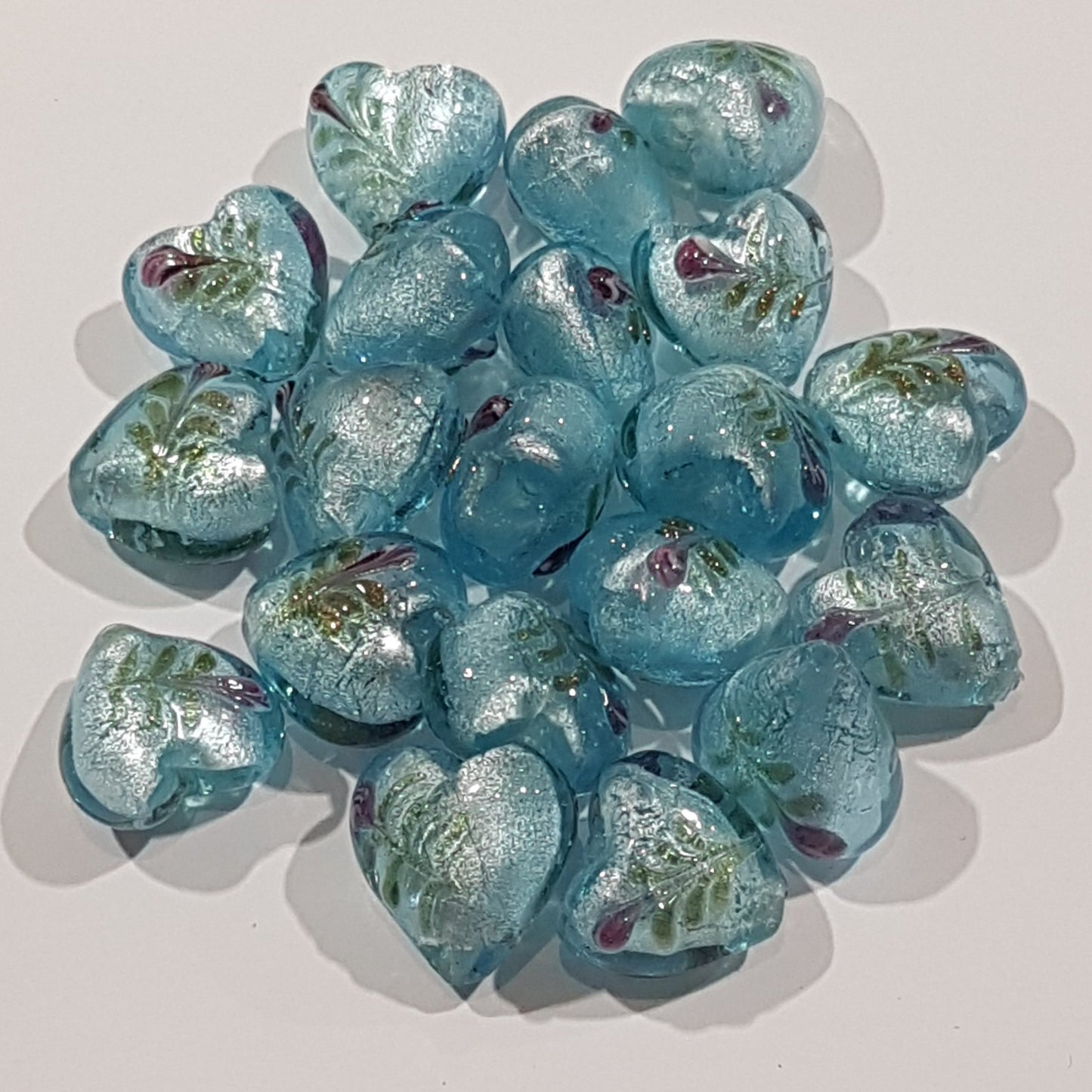 20mm Blue Floral Heart Bead