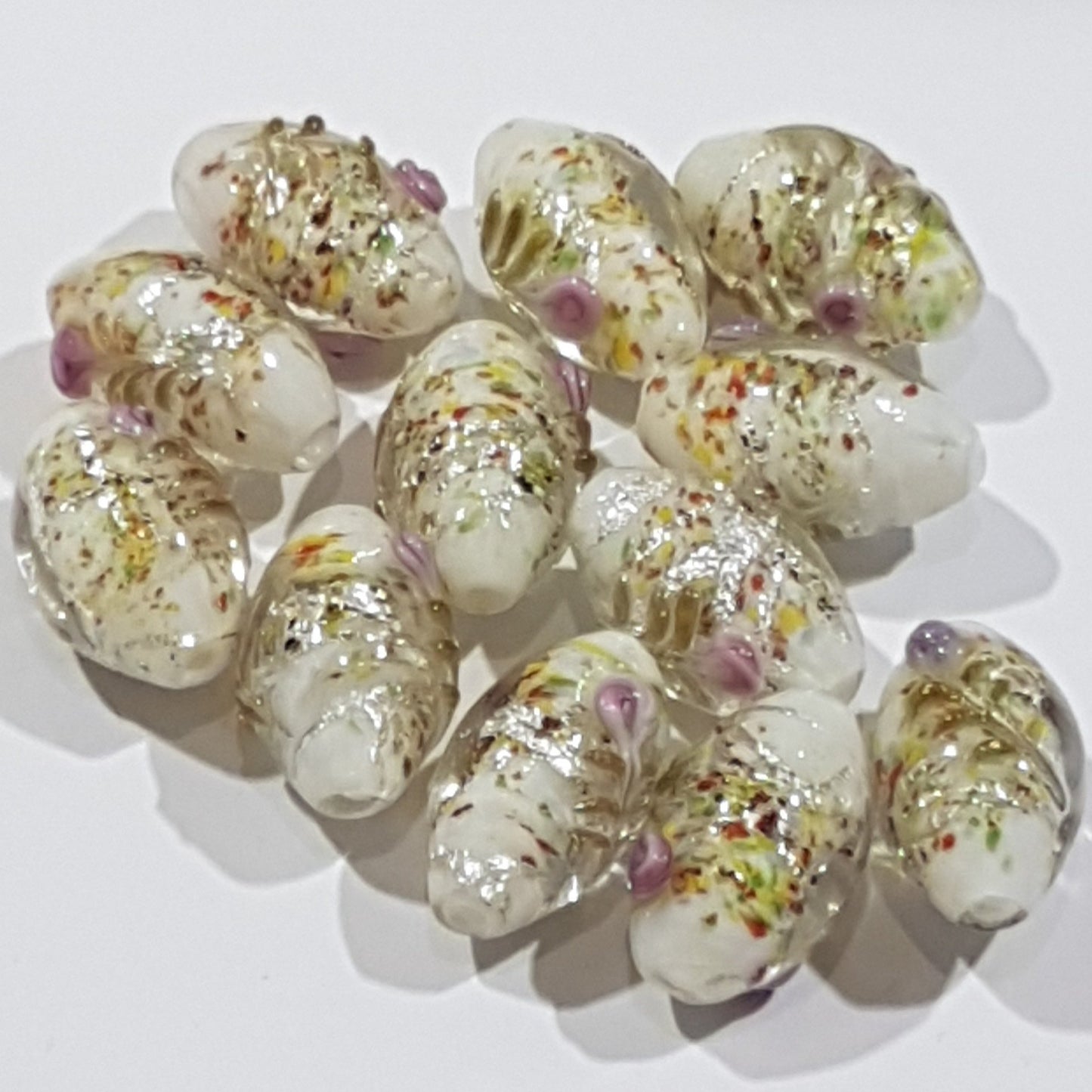 25mm Oval White Floral Bead