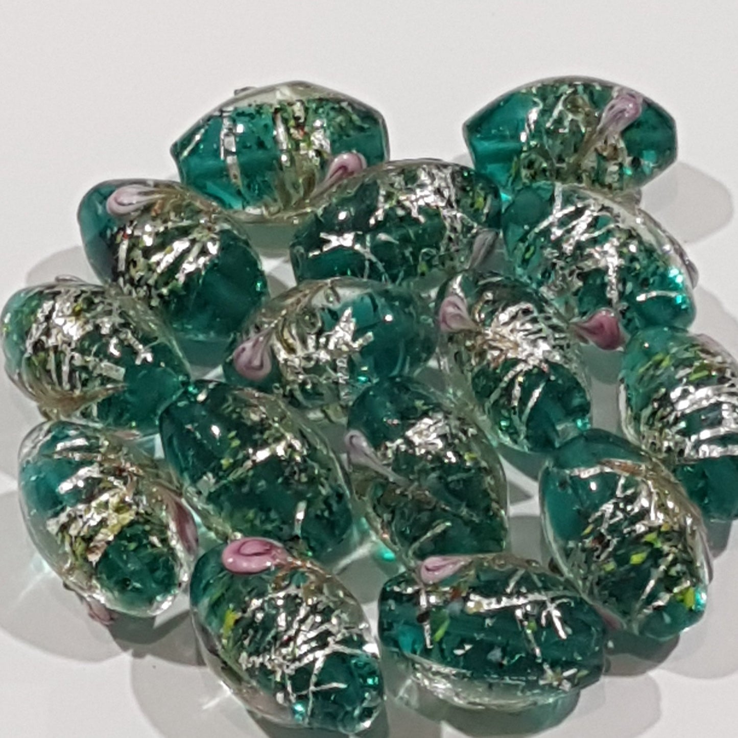 25mm Oval Green Floral Bead