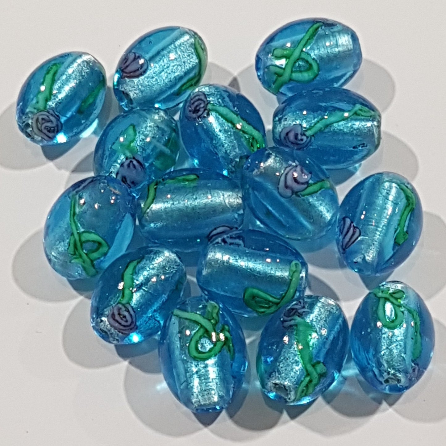 25mm Oval Blue Floral Bead