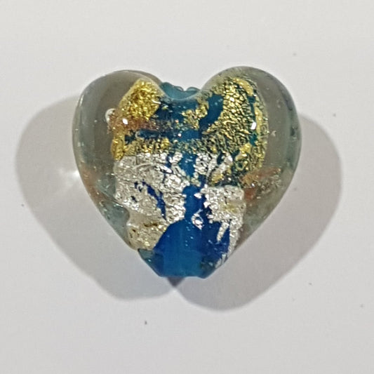 15mm Clear Heart With Gold, Silver & Blue