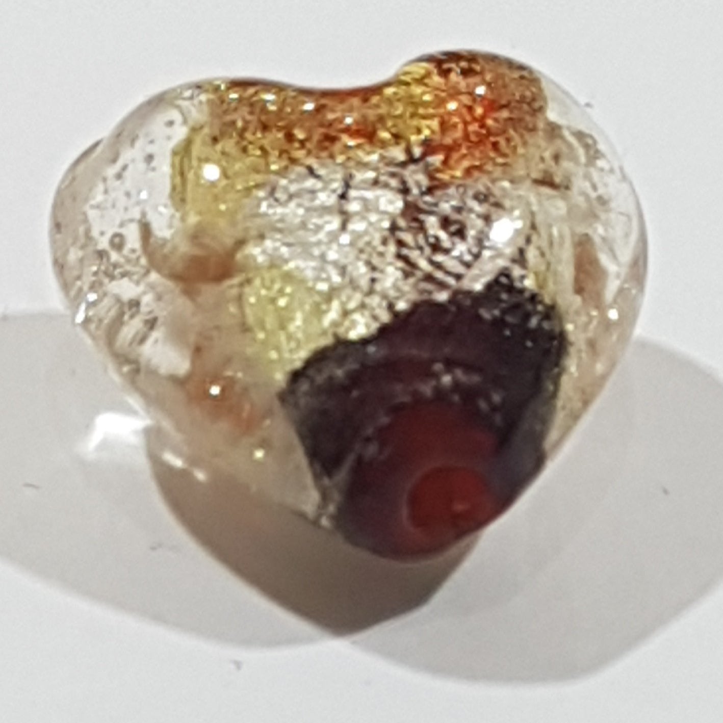 15mm Clear Heart With Gold, Silver & Red