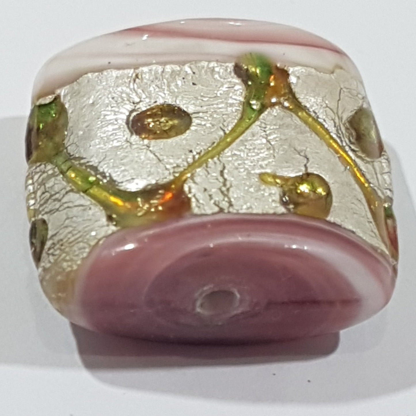 20mm Square Pink Swirl & Silver Lampwork Bead