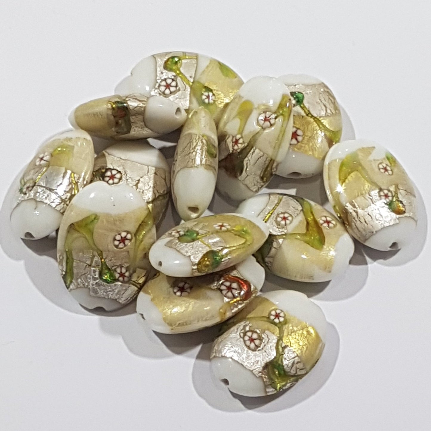 20mm White Flat Oval Lampwork Bead