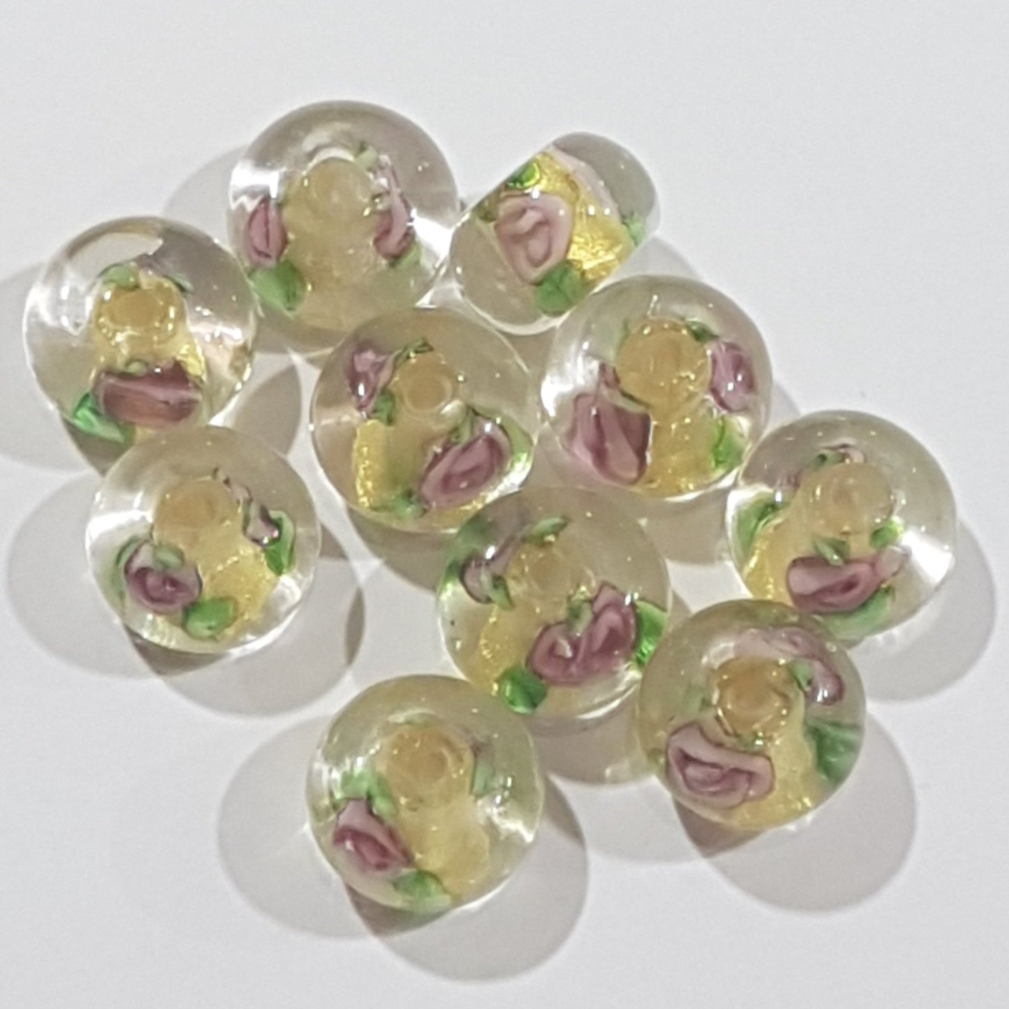 12mm Floral & Gold  Lampwork Bead