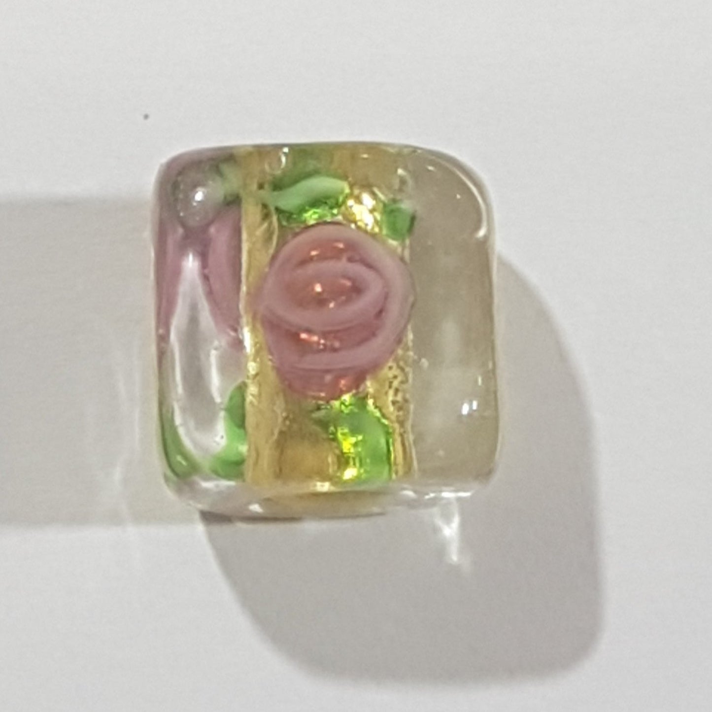 10mm Floral & Gold Lampwork Sq. Bead