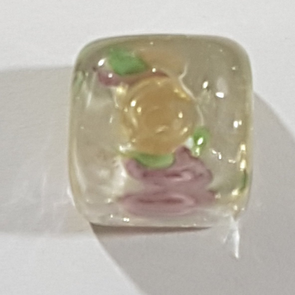 10mm Floral & Gold Lampwork Sq. Bead