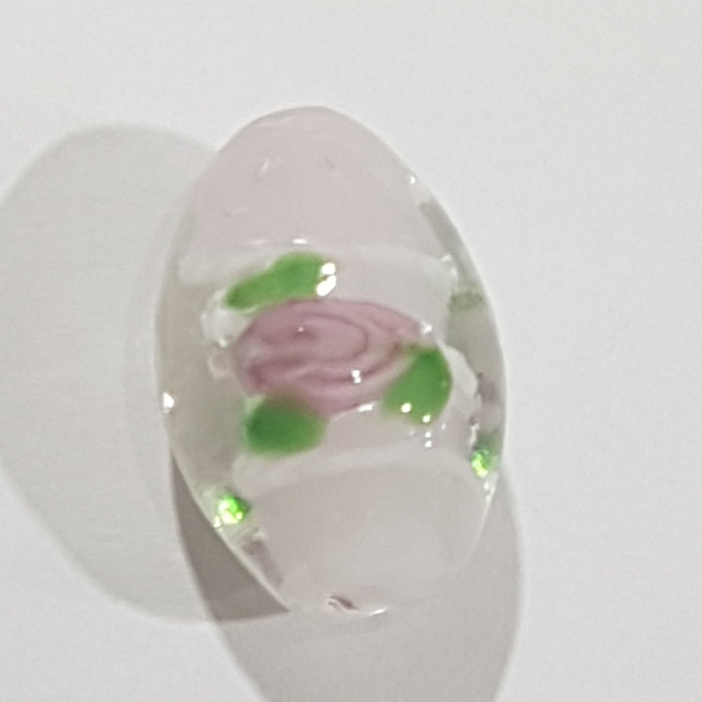 15mm Oval Pink & White Floral Lampwork Bead