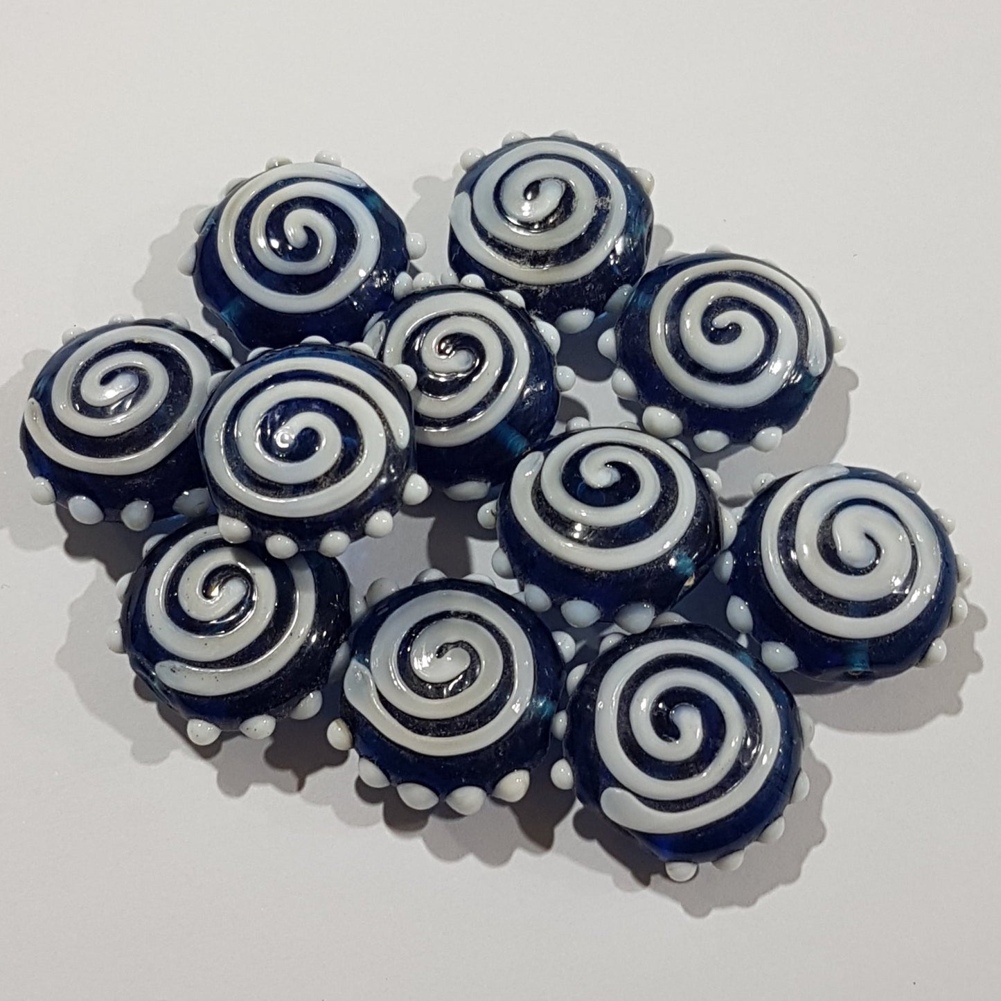 22mm Blue & White Swirl Lampwork Bead