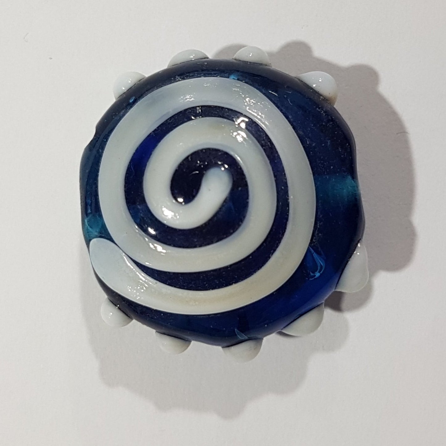 22mm Blue & White Swirl Lampwork Bead