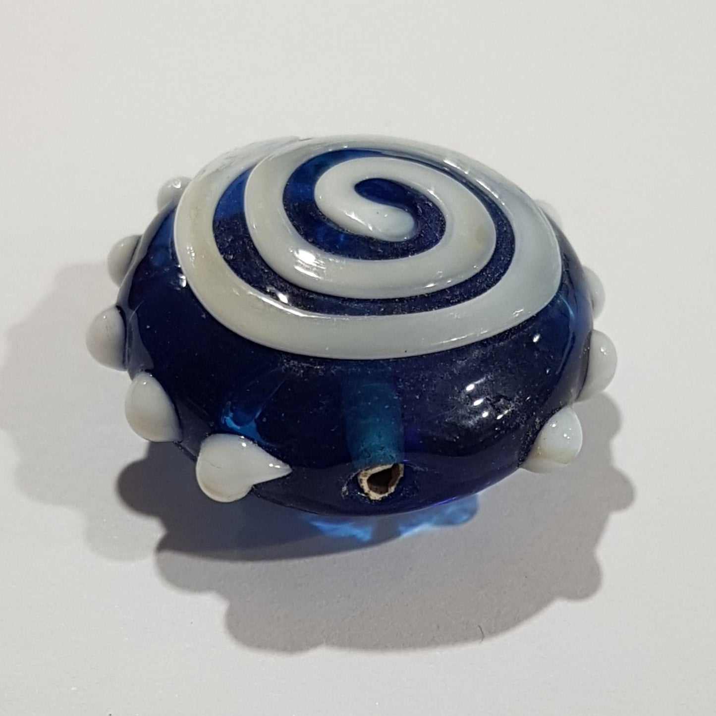 22mm Blue & White Swirl Lampwork Bead