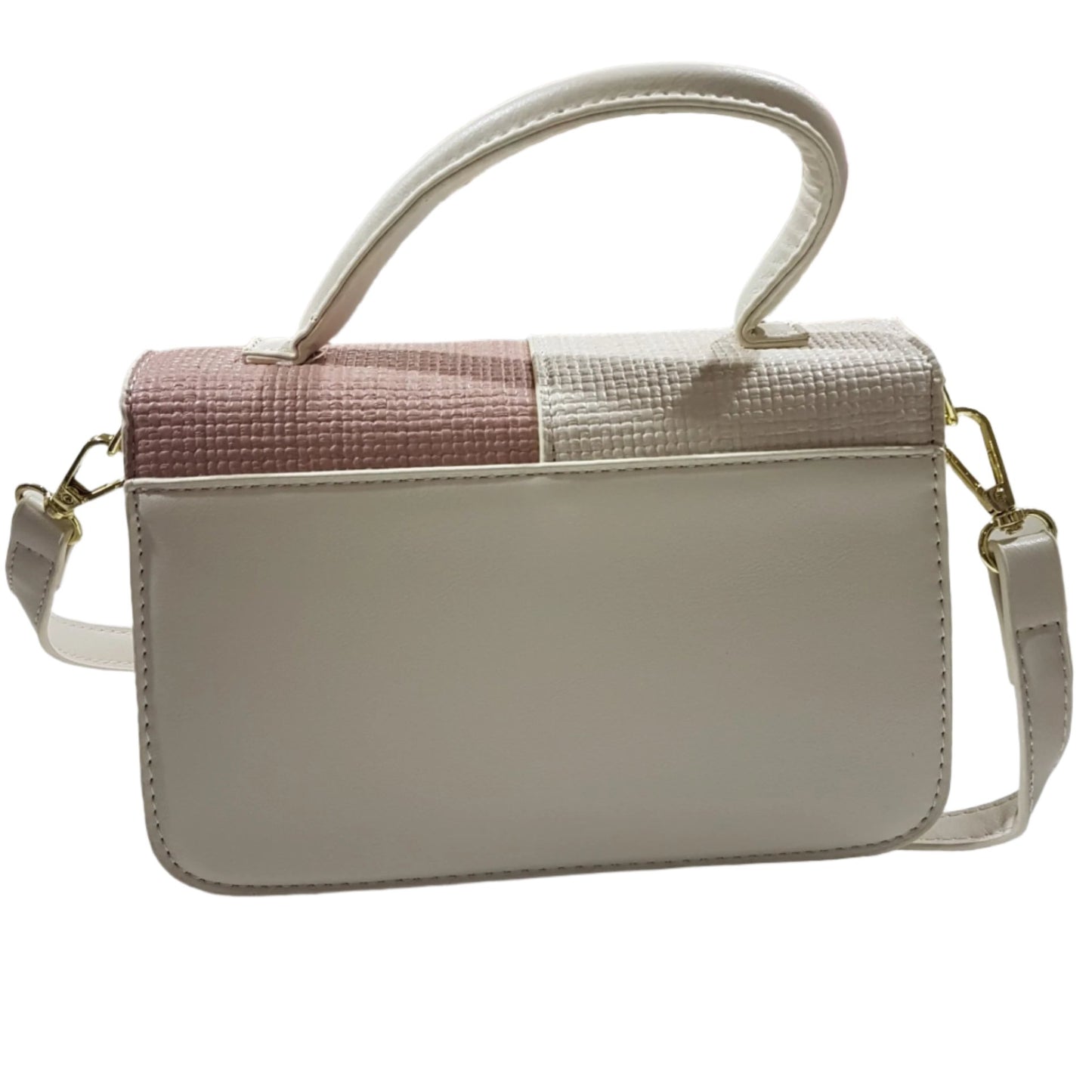 White & Pink Leather Handbag