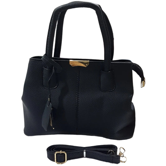 Black Leather Handbag With Shoulder Strap