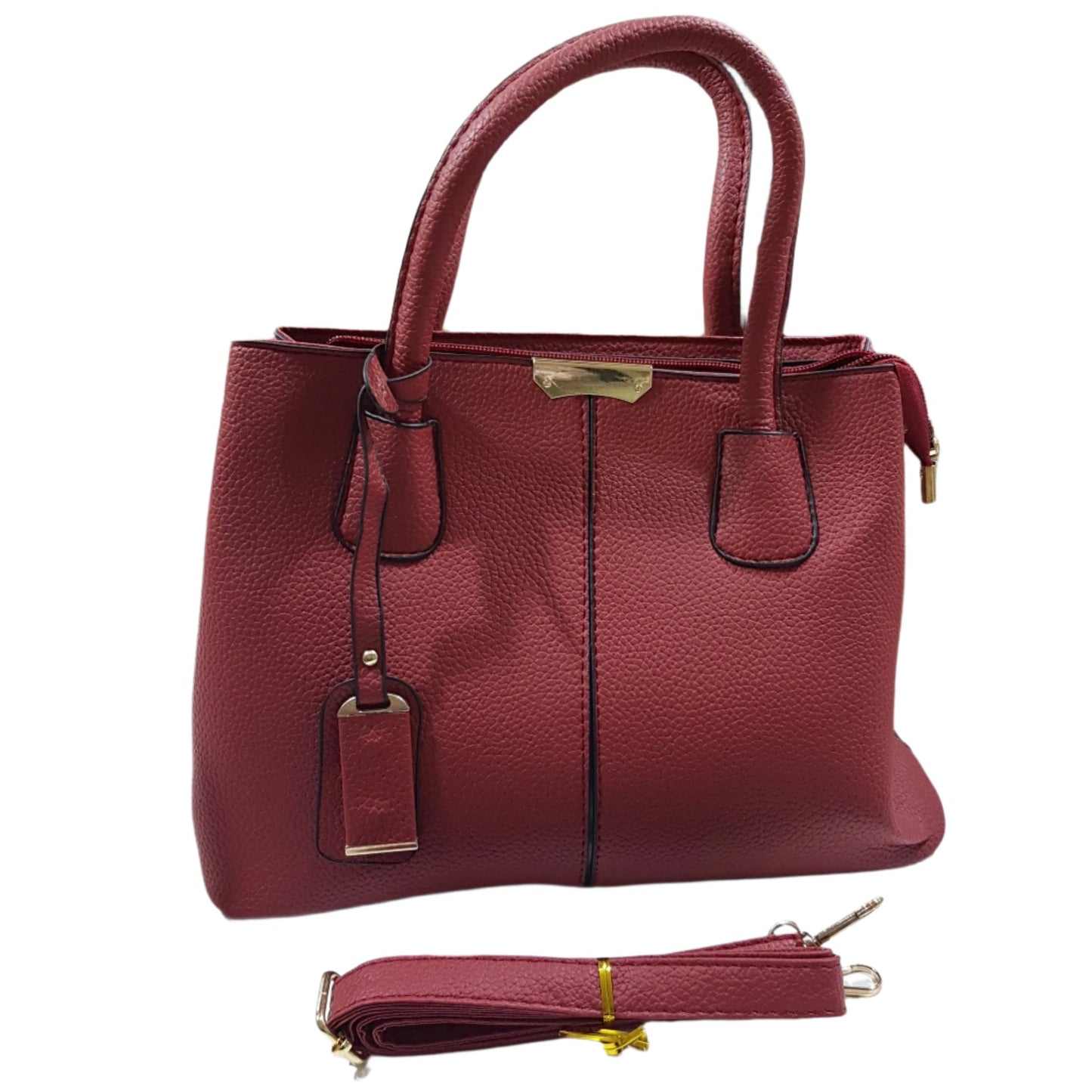 Dark Red Leather Handbag With Shoulder Strap