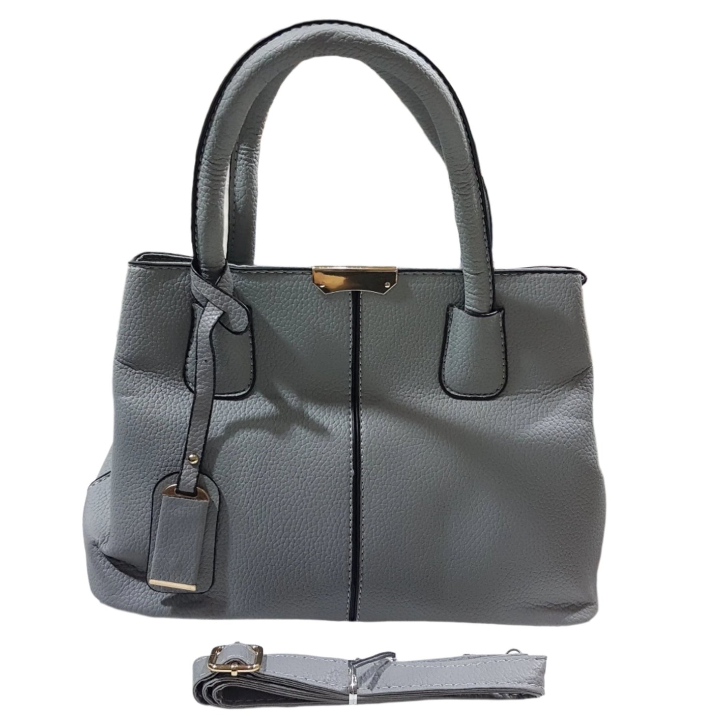 Light Grey Leather Handbag With Shoulder Strap