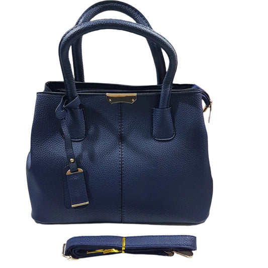 Dark Blue Leather Handbag With Shoulder Strap