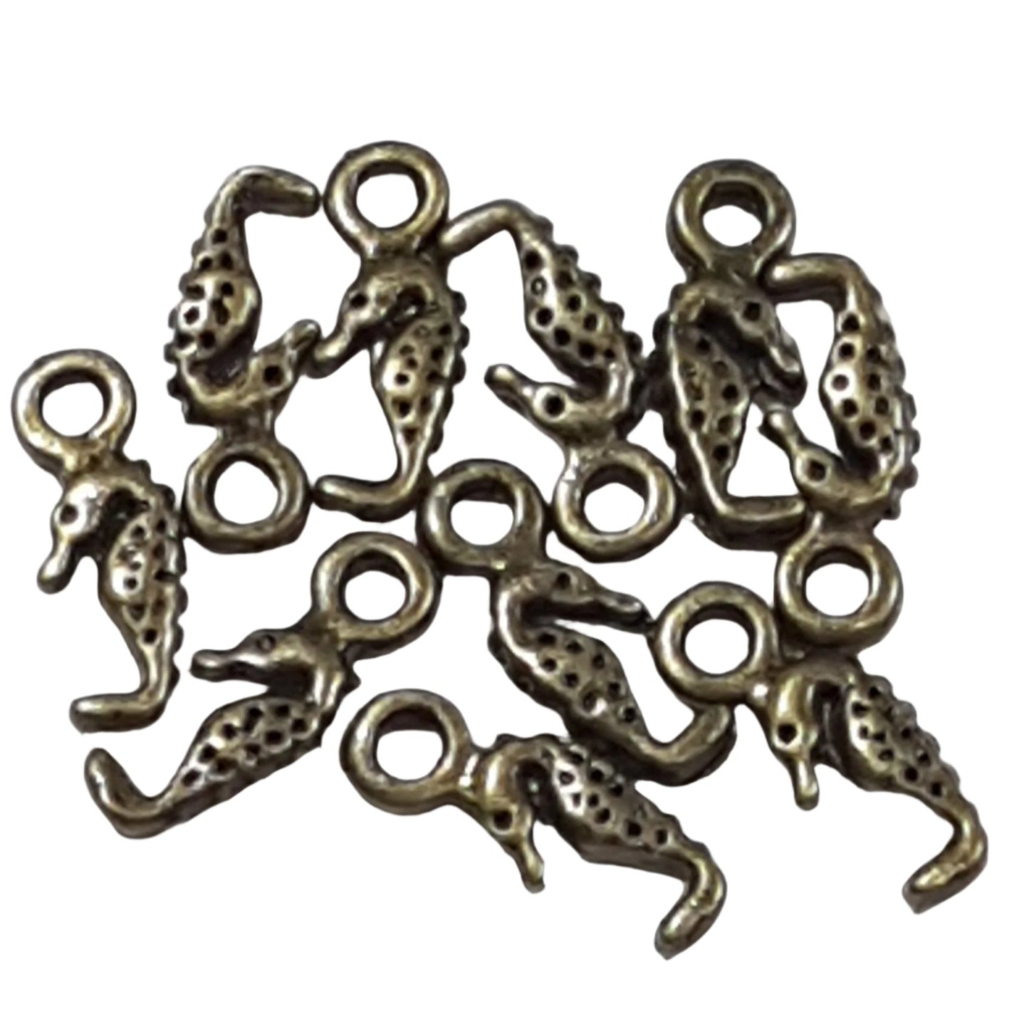 10pc Mini Bronze Seahorse Charms