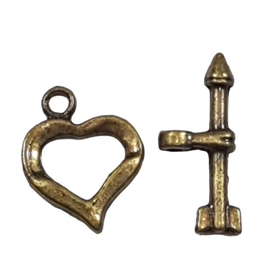 5 Sets Bronze Heart Toggle Clasps