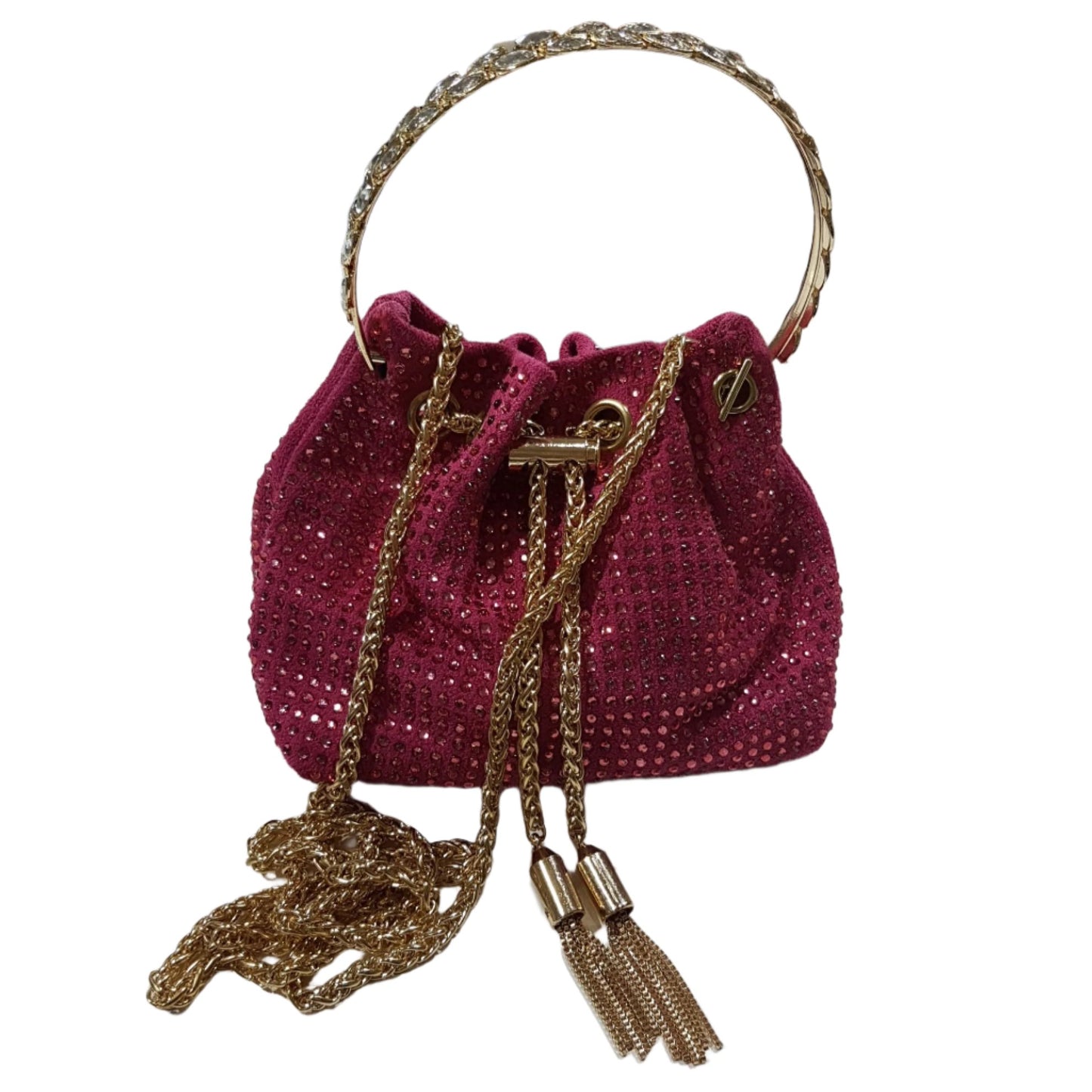 Dark Pink Rhinestone Bucket Bag