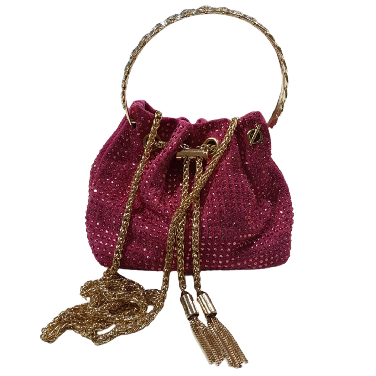 Dark Pink Rhinestone Bucket Bag