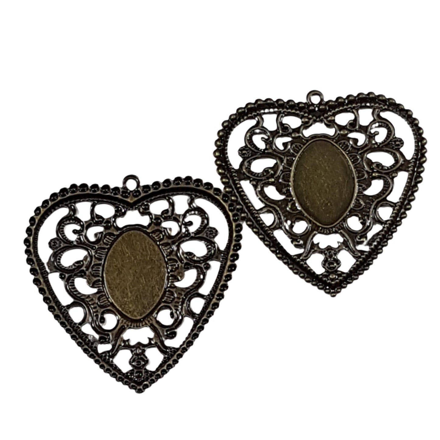 5pc Large Bronze Heart Filigree Pendant