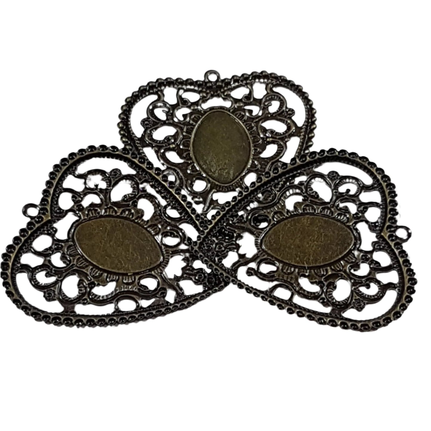 5pc Large Bronze Heart Filigree Pendant