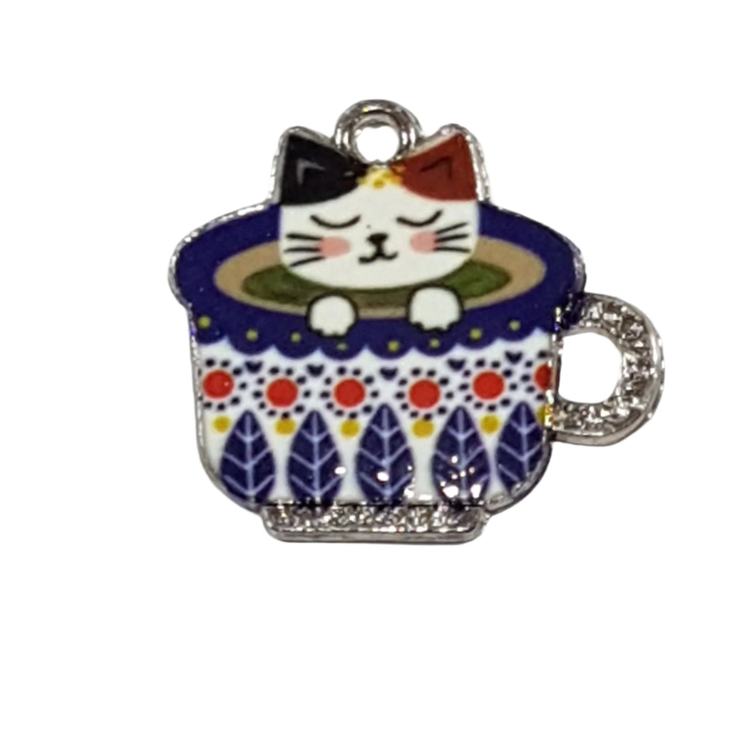 Kitty Cat In A Cup Charm With Leaves