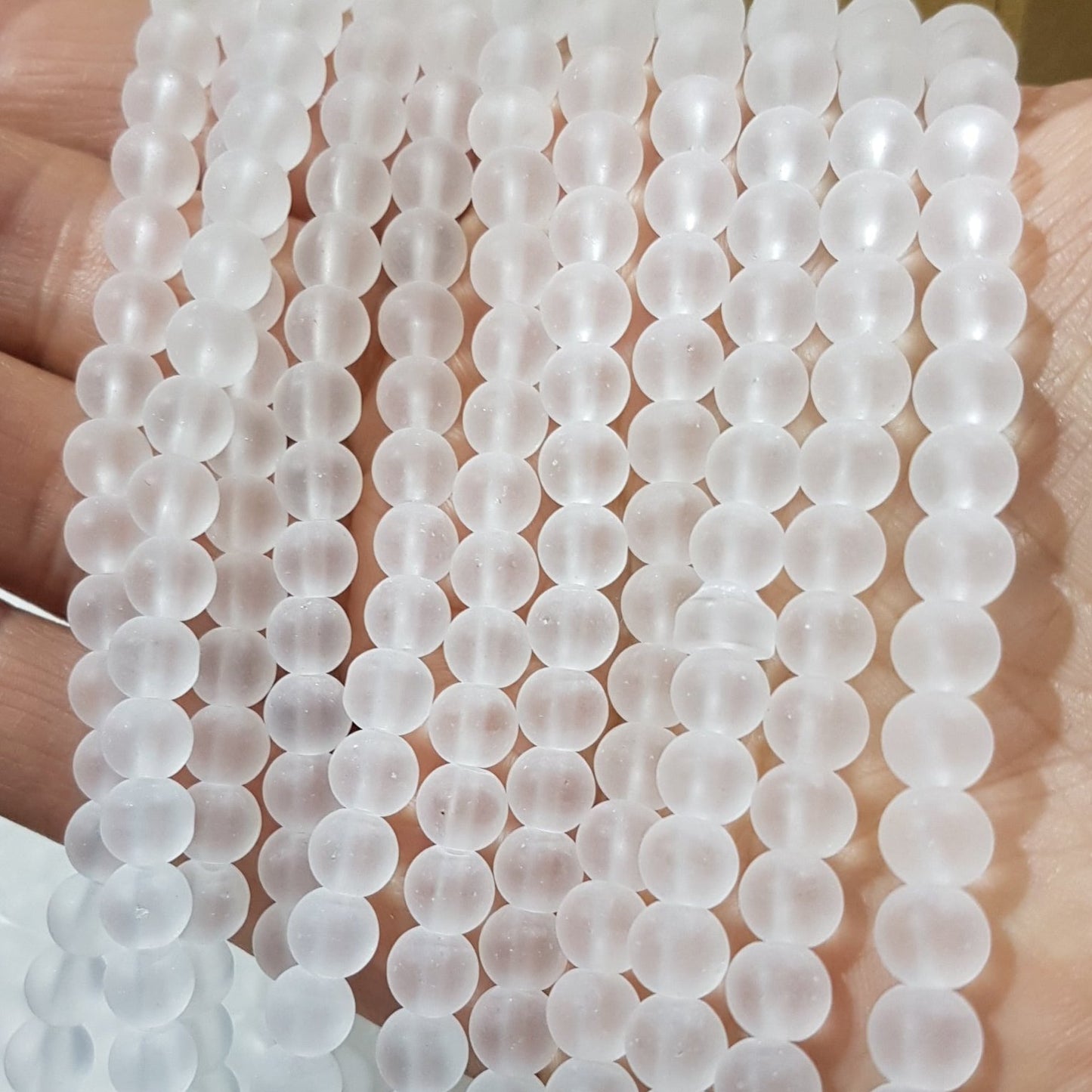 6mm White Frosted Glass Beads