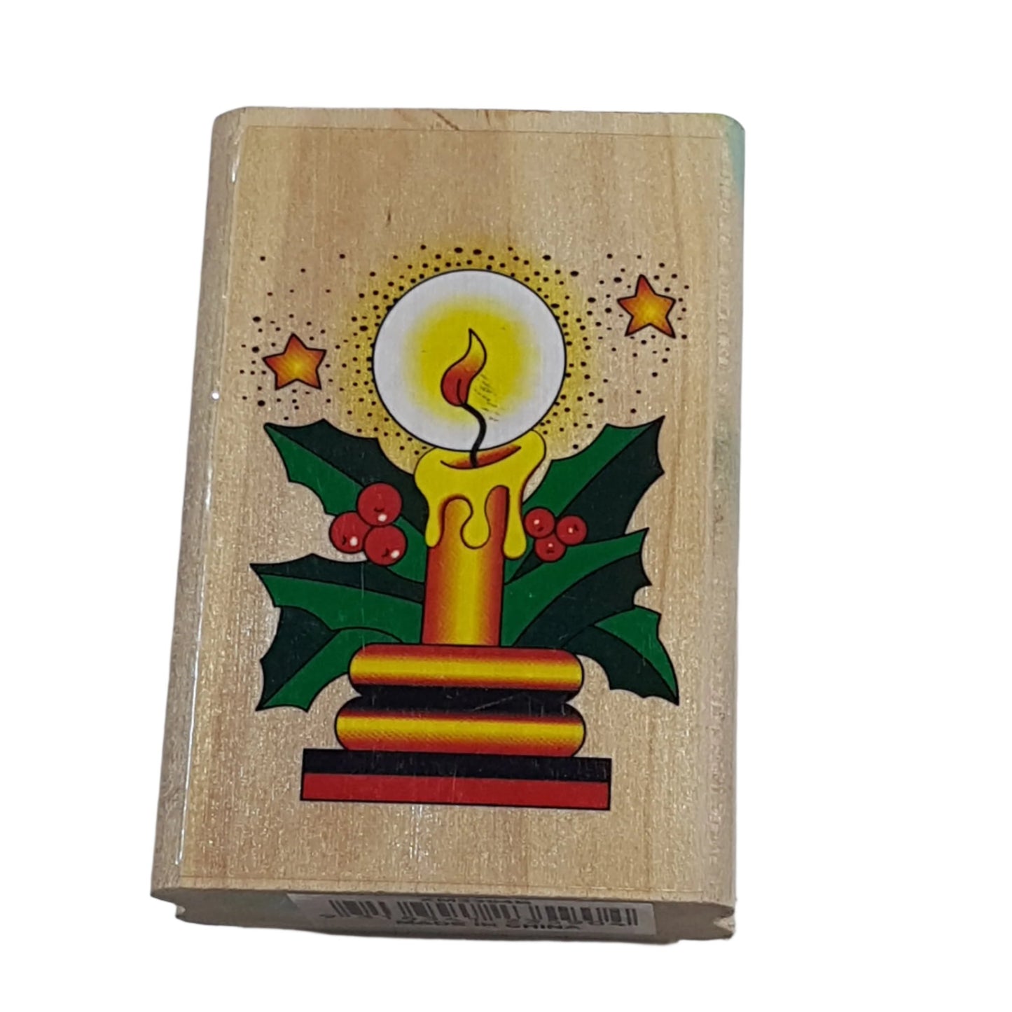 Candle & Mistletoe Wooden Rubber Stamp