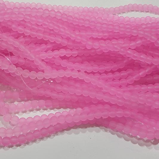 6mm Bright Pink Frosted Glass Beads