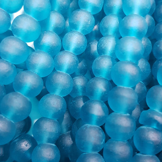 6mm Dark Turquoise Frosted Glass Beads