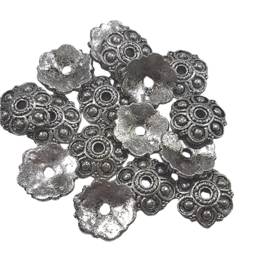 30pc Silver Floral Bead Caps