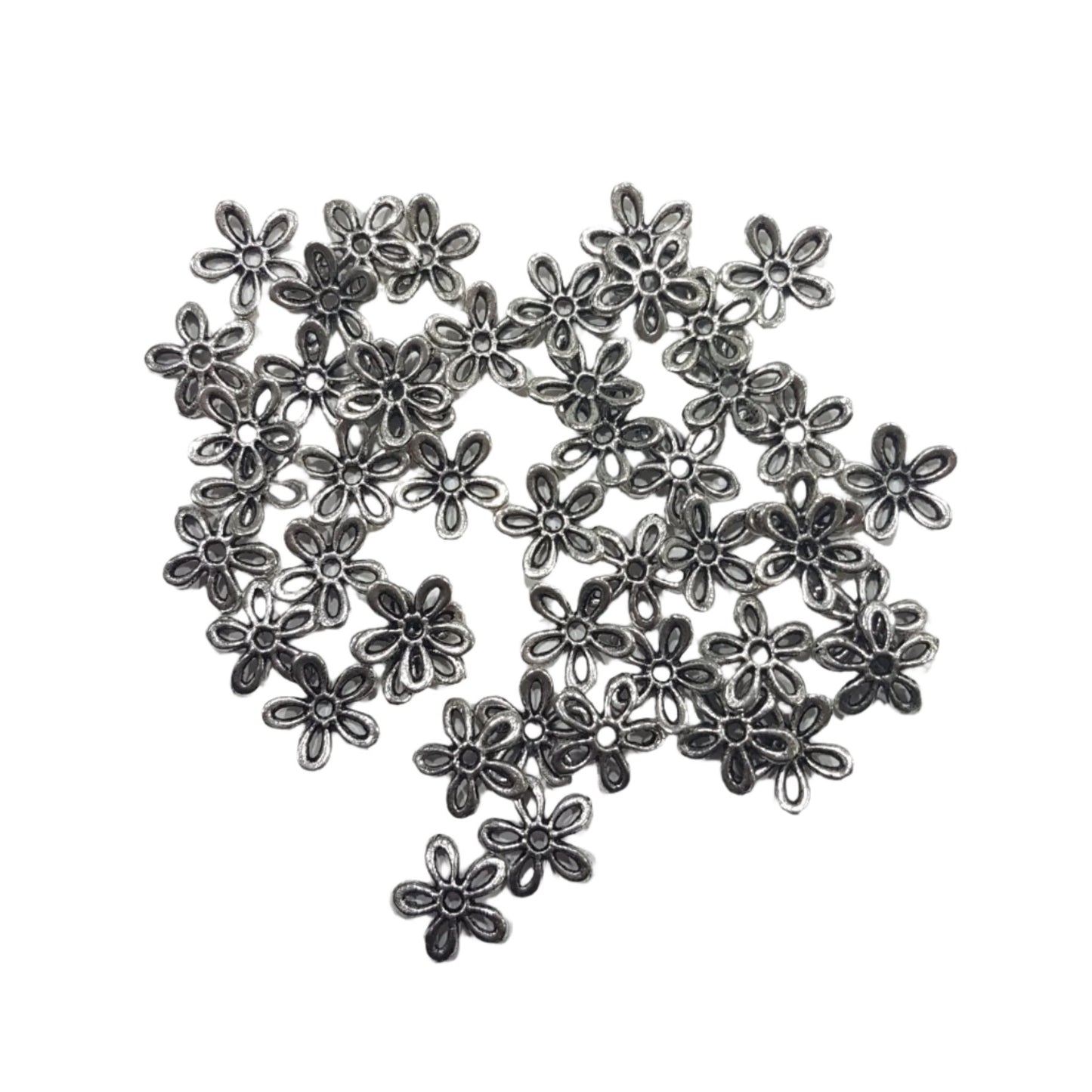 50pc Antique Silver 5 Petal Bead Cap