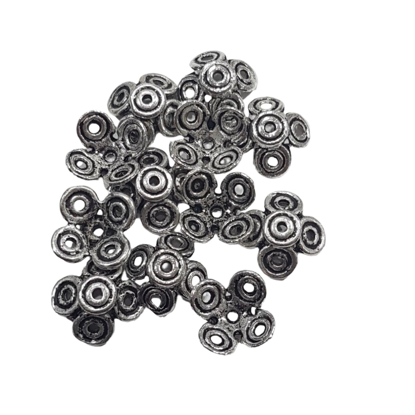 30pc  Large Silver Floral Bead Caps