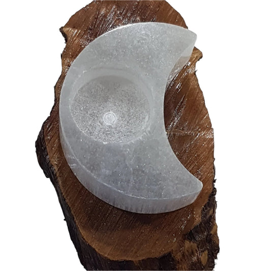 Selenite Moon Tealight Candle Holder