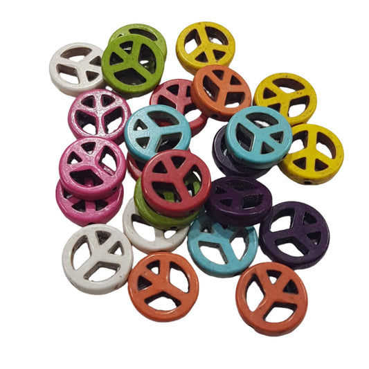 24pc Dyed Howlite Peace Sign Beads