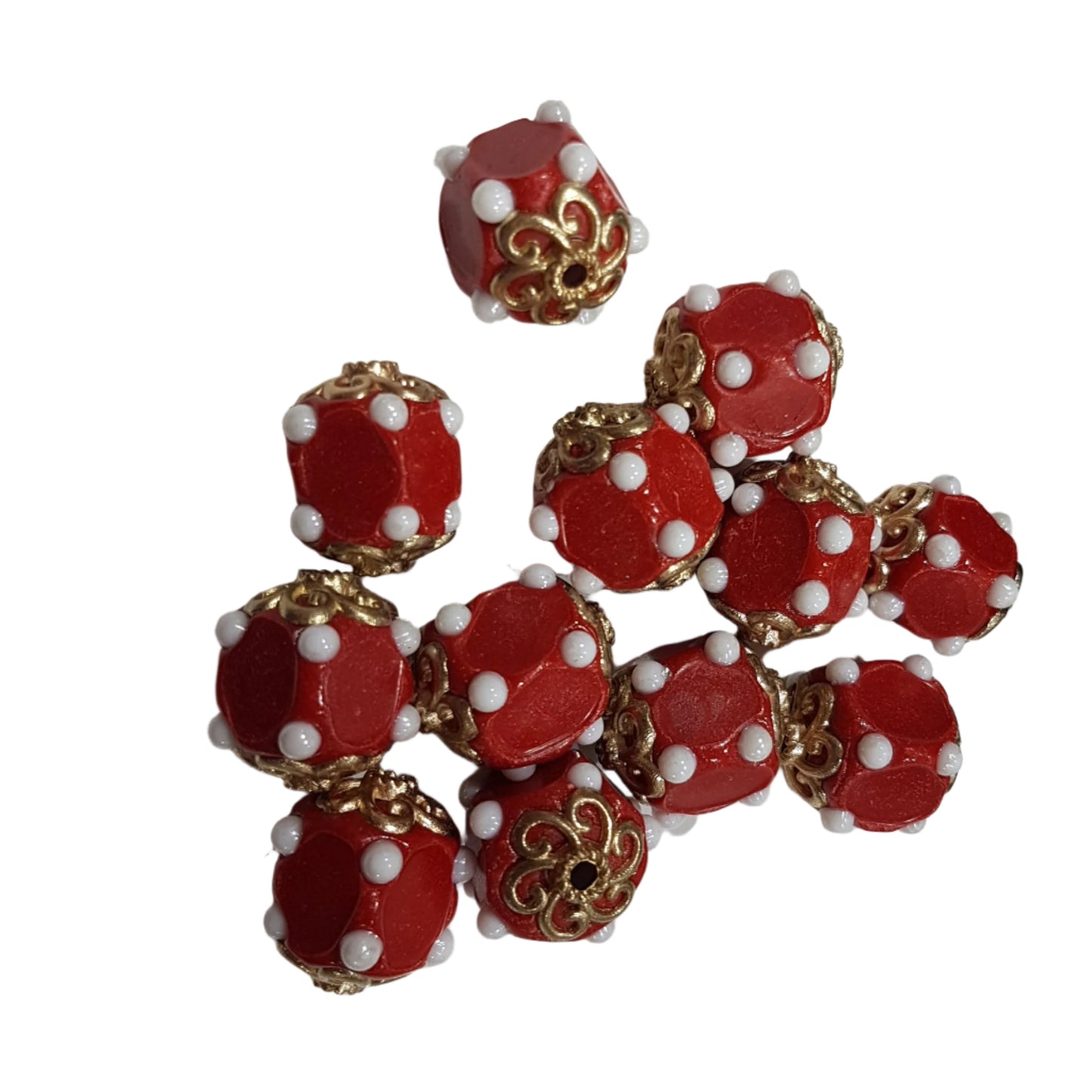 12pc Red and Gold  Kashmiri Beads