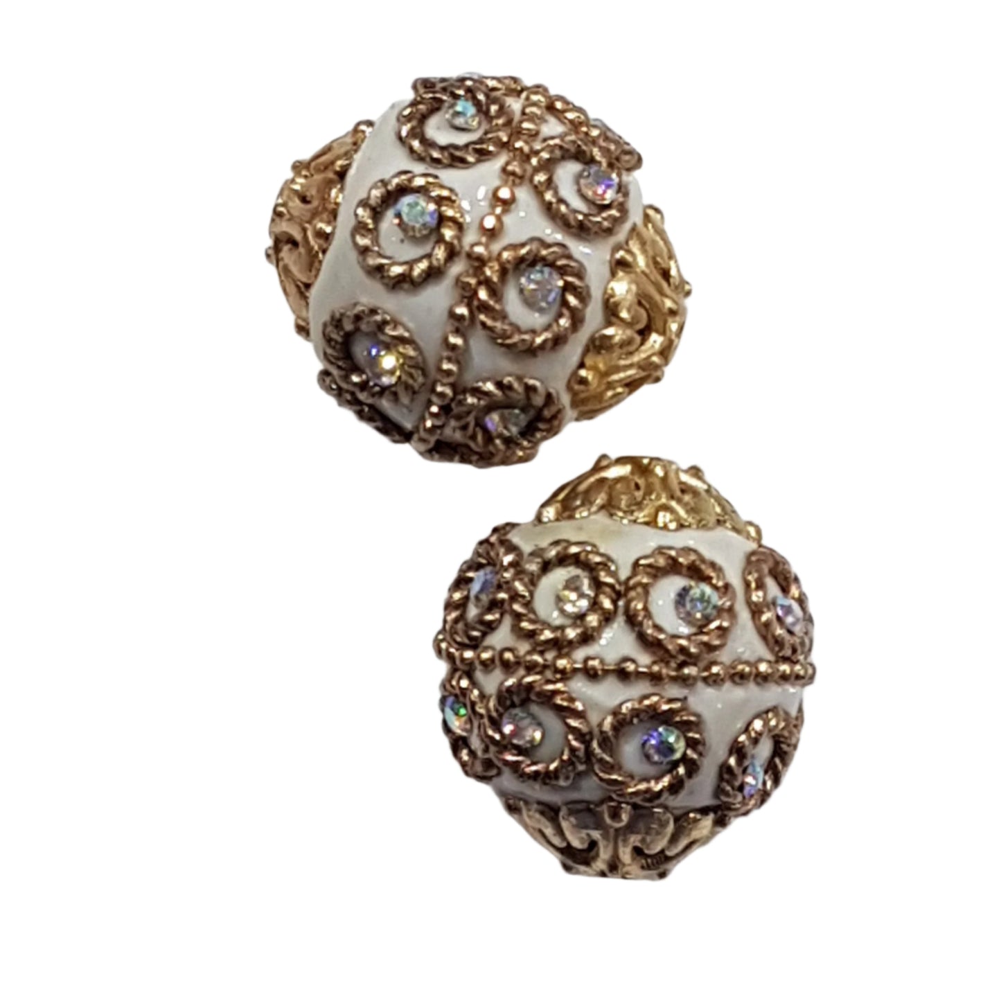 2pc White & Gold Kashmiri Beads