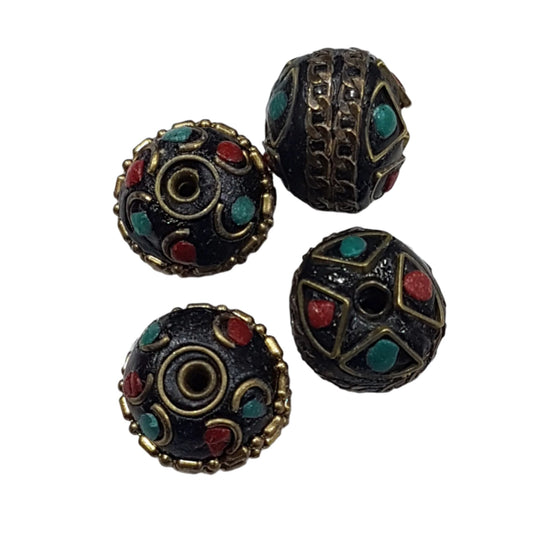 4pc Dark Brown & Gold Kashmiri Beads